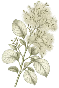 Cotinus coggygria (smoke tree) botanical illustration