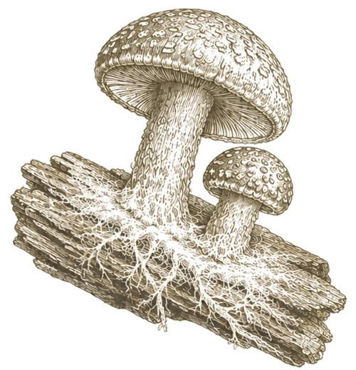Lentinula edodes (shiitake) mycelium illustration